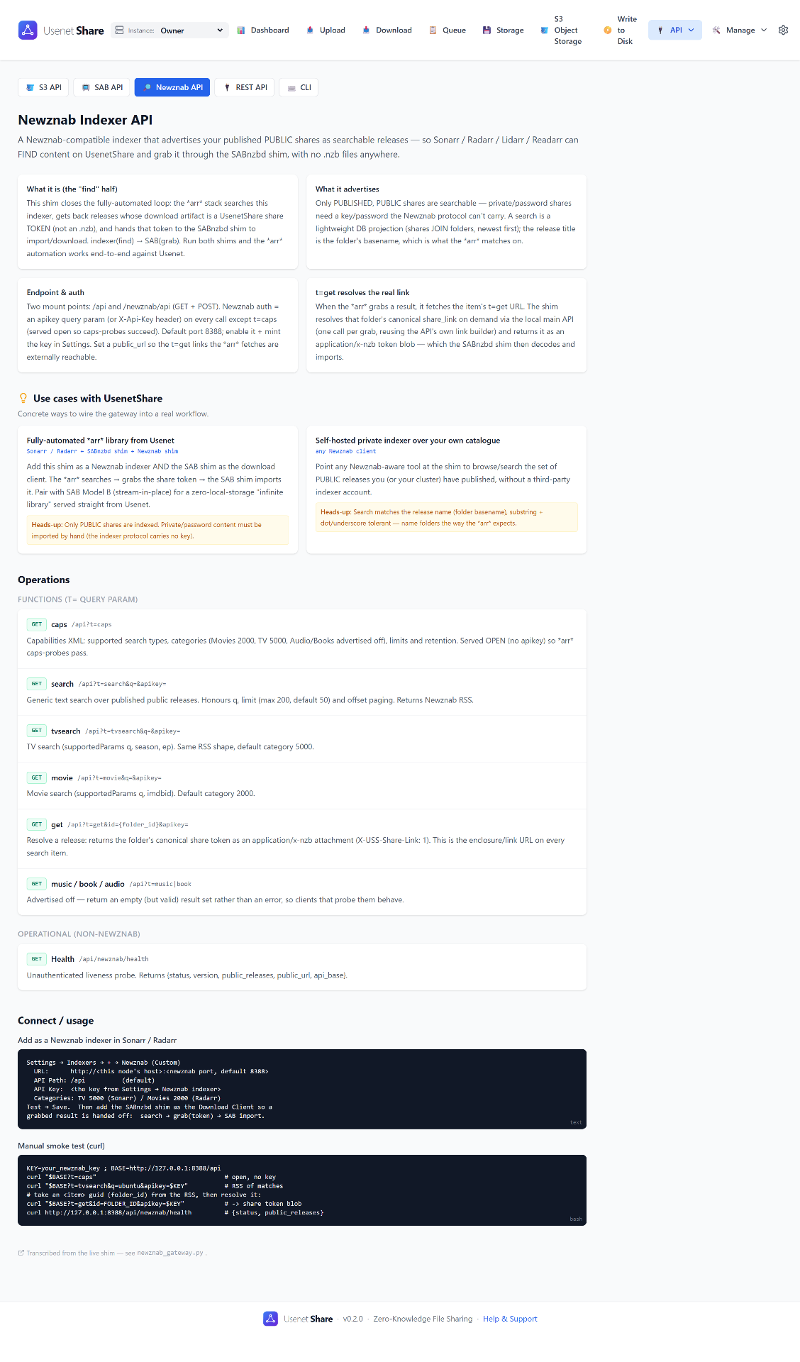 Newznab-compatible indexer — Usenet Share screenshot