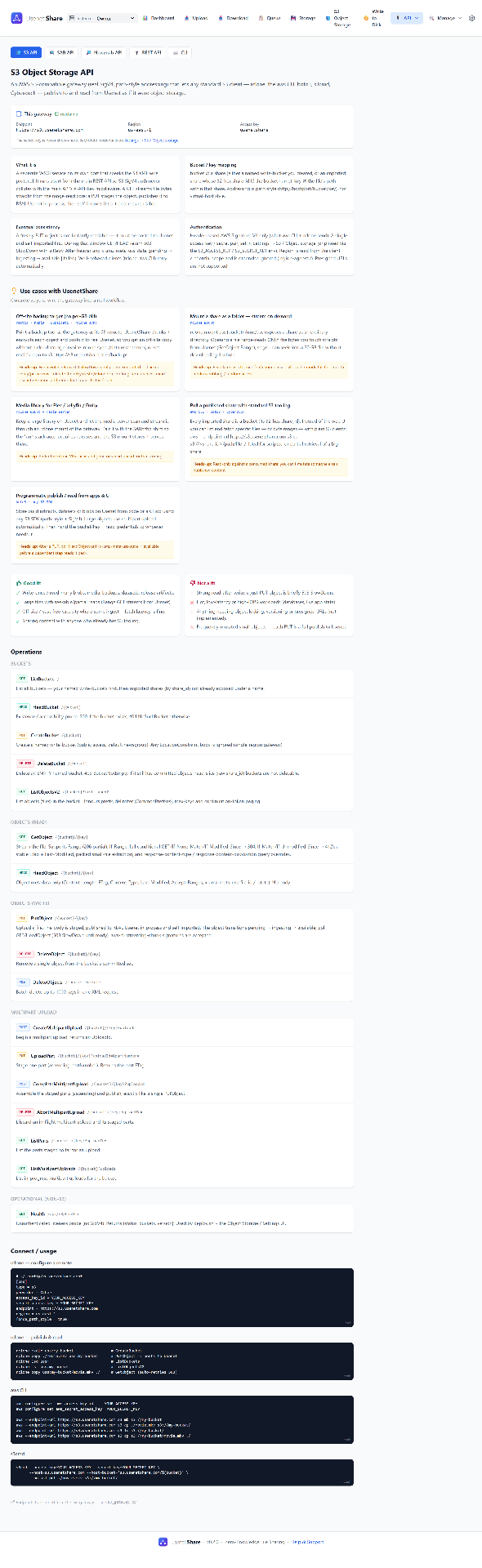S3 API reference — Usenet Share screenshot
